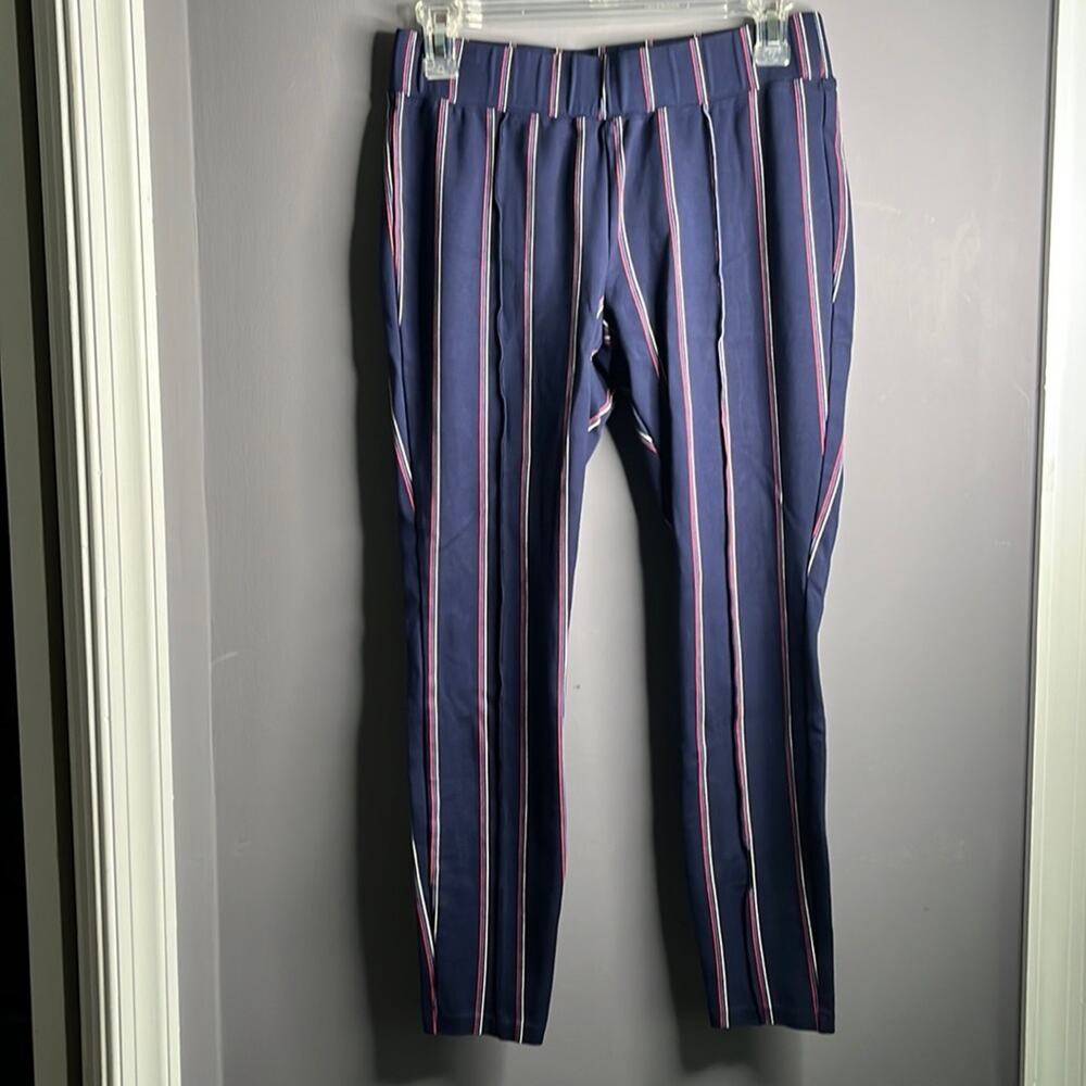 Old Navy Stevie Navy Blue Striped Ponte Pull On Pants Size Medium